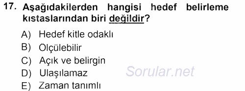 Halkla İlişkiler Yönetimi 2013 - 2014 Tek Ders Sınavı 17.Soru