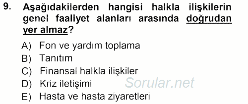 Halkla İlişkiler Yönetimi 2013 - 2014 Tek Ders Sınavı 9.Soru
