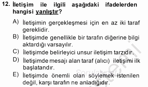 Kişisel Satış Teknikleri 2014 - 2015 Ara Sınavı 12.Soru