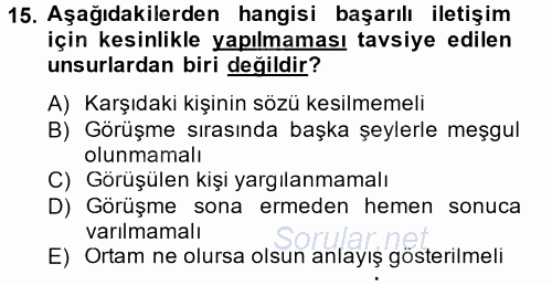 Kişisel Satış Teknikleri 2014 - 2015 Ara Sınavı 15.Soru