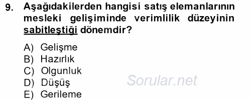 Kişisel Satış Teknikleri 2014 - 2015 Ara Sınavı 9.Soru
