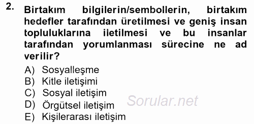 Halkla İlişkiler Ve İletişim 2012 - 2013 Dönem Sonu Sınavı 2.Soru