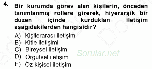 Halkla İlişkiler Ve İletişim 2012 - 2013 Dönem Sonu Sınavı 4.Soru