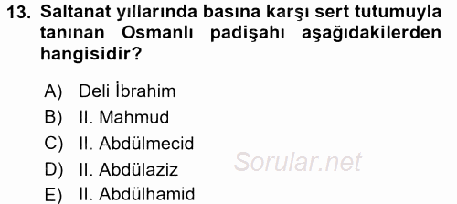 Türk Basın Tarihi 2017 - 2018 Ara Sınavı 13.Soru