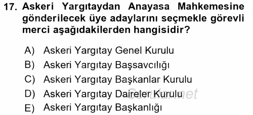 Yargı Örgütü Ve Tebligat Hukuku 2016 - 2017 Ara Sınavı 17.Soru