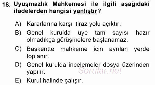 Yargı Örgütü Ve Tebligat Hukuku 2016 - 2017 Ara Sınavı 18.Soru