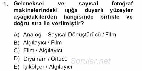 Sayısal Fotoğrafa Giriş 2013 - 2014 Dönem Sonu Sınavı 1.Soru