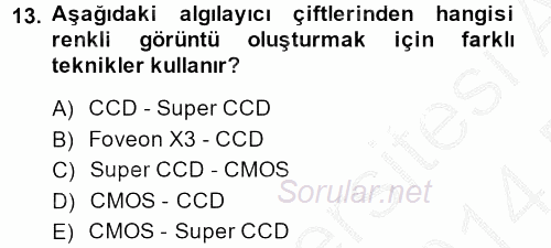 Sayısal Fotoğrafa Giriş 2013 - 2014 Dönem Sonu Sınavı 13.Soru