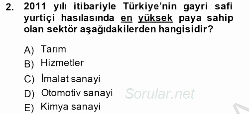 Türkiye Ekonomisi 2014 - 2015 Dönem Sonu Sınavı 2.Soru