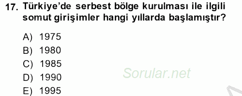 Dış Ticaret İşlemleri 2014 - 2015 Dönem Sonu Sınavı 17.Soru