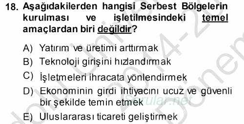 Dış Ticaret İşlemleri 2014 - 2015 Dönem Sonu Sınavı 18.Soru