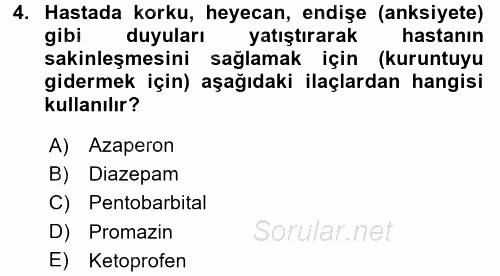 Temel Veteriner Farmakoloji ve Toksikoloji 2017 - 2018 Dönem Sonu Sınavı 4.Soru