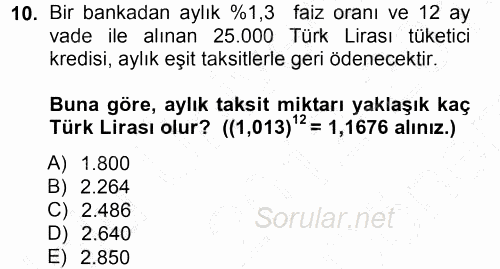 Genel Matematik 2012 - 2013 Dönem Sonu Sınavı 10.Soru