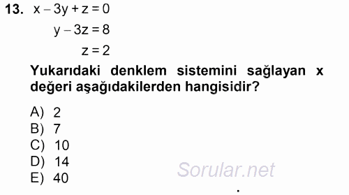 Genel Matematik 2012 - 2013 Dönem Sonu Sınavı 13.Soru