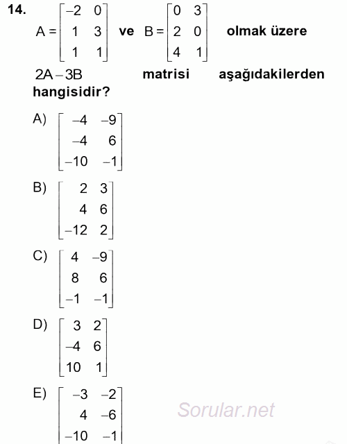 Genel Matematik 2012 - 2013 Dönem Sonu Sınavı 14.Soru