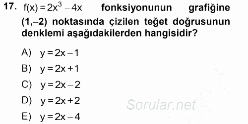 Genel Matematik 2012 - 2013 Dönem Sonu Sınavı 17.Soru