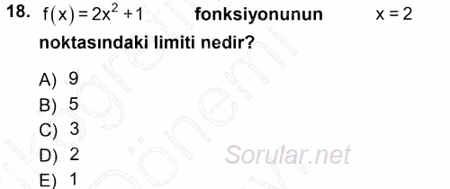 Genel Matematik 2012 - 2013 Dönem Sonu Sınavı 18.Soru