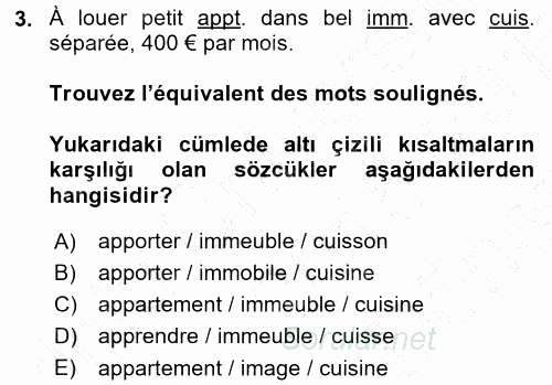 Fransızca 1 2015 - 2016 Dönem Sonu Sınavı 3.Soru