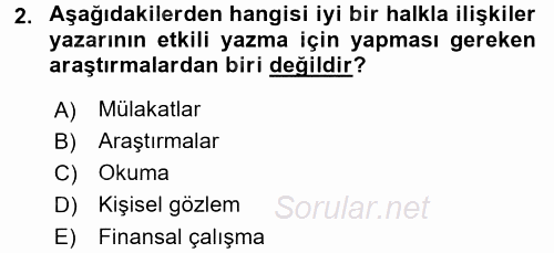 Halkla İlişkiler Yazarlığı 2017 - 2018 Ara Sınavı 2.Soru