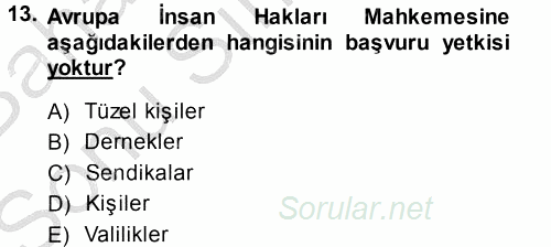 İnsan Hakları Ve Kamu Özgürlükleri 2013 - 2014 Dönem Sonu Sınavı 13.Soru