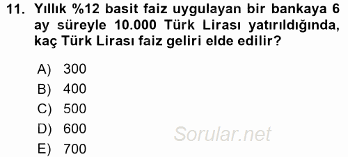 Finansal Yönetim 1 2015 - 2016 Ara Sınavı 11.Soru