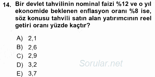 Finansal Yönetim 1 2015 - 2016 Ara Sınavı 14.Soru