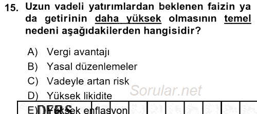 Finansal Yönetim 1 2015 - 2016 Ara Sınavı 15.Soru