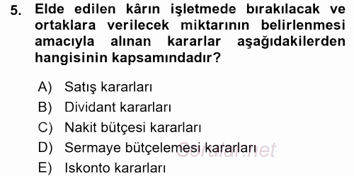 Finansal Yönetim 1 2015 - 2016 Ara Sınavı 5.Soru