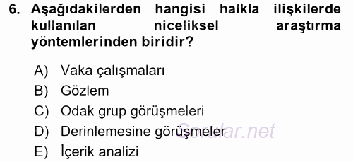 Halkla İlişkiler 2017 - 2018 3 Ders Sınavı 6.Soru