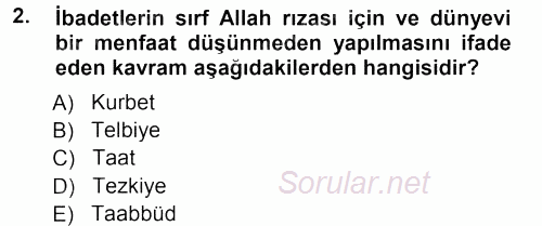 İslam İbadet Esasları 2012 - 2013 Ara Sınavı 2.Soru