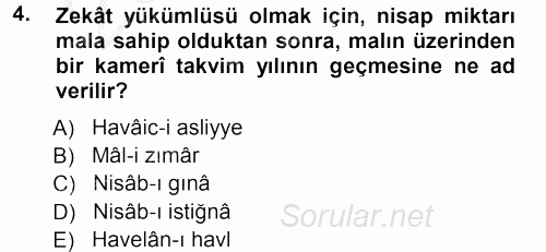 İslam İbadet Esasları 2012 - 2013 Ara Sınavı 4.Soru