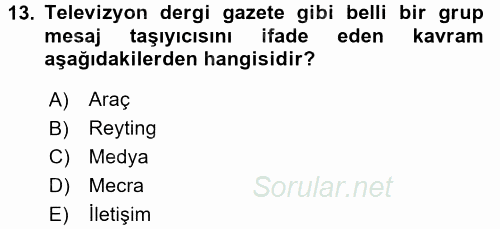Radyo ve Televizyon İşletmeciliği 2015 - 2016 Dönem Sonu Sınavı 13.Soru