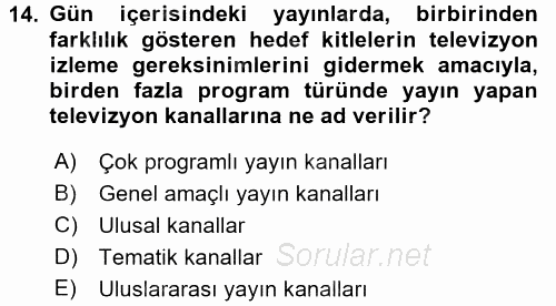 Radyo ve Televizyon İşletmeciliği 2015 - 2016 Dönem Sonu Sınavı 14.Soru