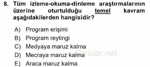Radyo ve Televizyon İşletmeciliği 2015 - 2016 Dönem Sonu Sınavı 8.Soru
