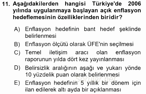 Para Politikası 2015 - 2016 Dönem Sonu Sınavı 11.Soru