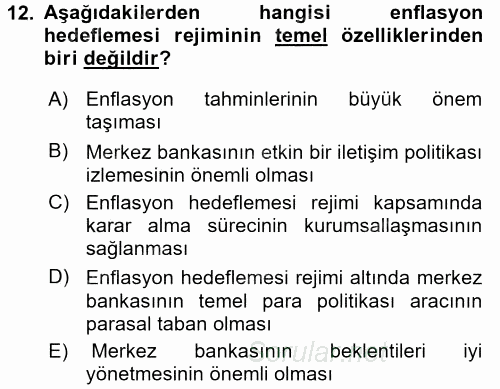 Para Politikası 2015 - 2016 Dönem Sonu Sınavı 12.Soru