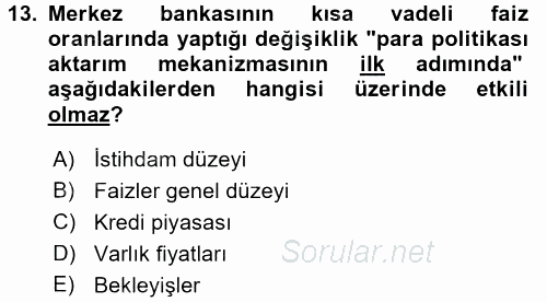 Para Politikası 2015 - 2016 Dönem Sonu Sınavı 13.Soru