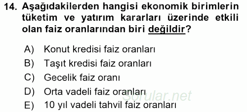 Para Politikası 2015 - 2016 Dönem Sonu Sınavı 14.Soru