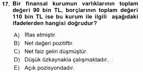 Para Politikası 2015 - 2016 Dönem Sonu Sınavı 17.Soru