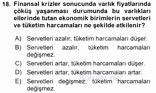 Para Politikası 2015 - 2016 Dönem Sonu Sınavı 18.Soru