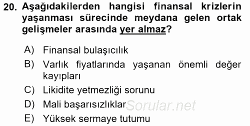 Para Politikası 2015 - 2016 Dönem Sonu Sınavı 20.Soru