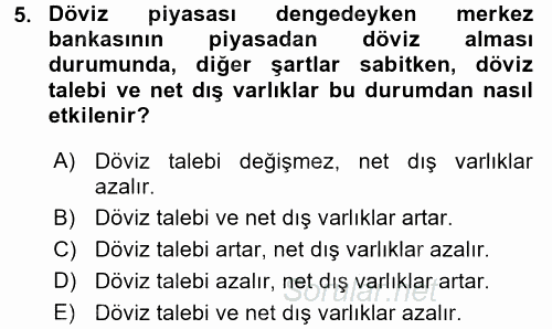 Para Politikası 2015 - 2016 Dönem Sonu Sınavı 5.Soru
