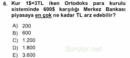 Para Politikası 2015 - 2016 Dönem Sonu Sınavı 6.Soru