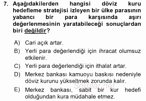 Para Politikası 2015 - 2016 Dönem Sonu Sınavı 7.Soru