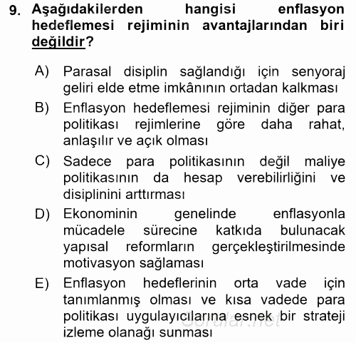 Para Politikası 2015 - 2016 Dönem Sonu Sınavı 9.Soru