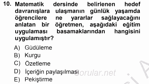 Sınıf Yönetimi 2014 - 2015 Dönem Sonu Sınavı 10.Soru