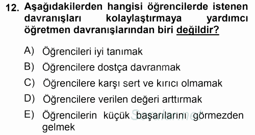 Sınıf Yönetimi 2014 - 2015 Dönem Sonu Sınavı 12.Soru