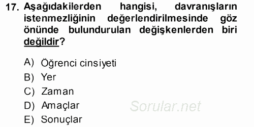 Sınıf Yönetimi 2014 - 2015 Dönem Sonu Sınavı 17.Soru