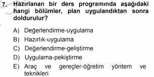 Sınıf Yönetimi 2014 - 2015 Dönem Sonu Sınavı 7.Soru