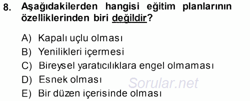 Sınıf Yönetimi 2014 - 2015 Dönem Sonu Sınavı 8.Soru